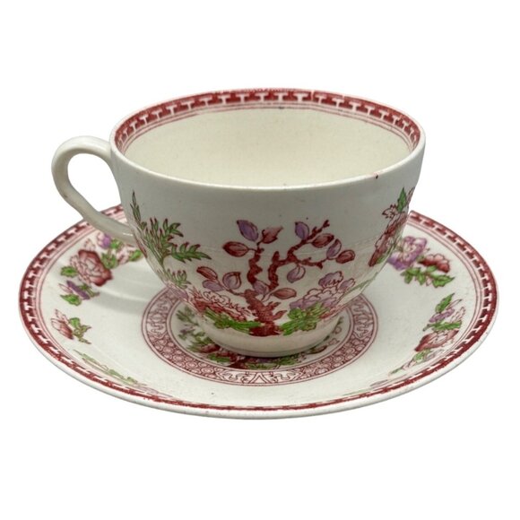 Indian tree w.r. midwinter England tea cup sauce red white  porcelain READ - Picture 1 of 5
